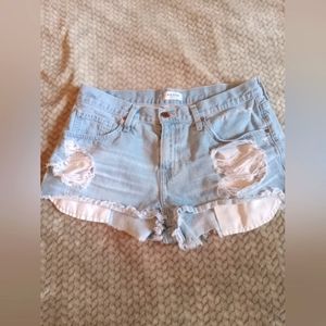 Distressed jean shorts